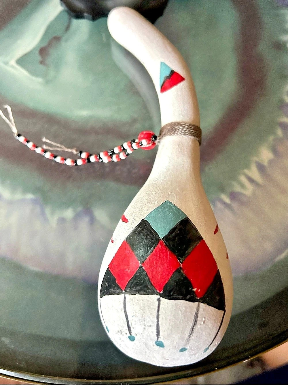 Hand-Painted Geometric gourd Red & Black vintage 1980’s from New Mexico